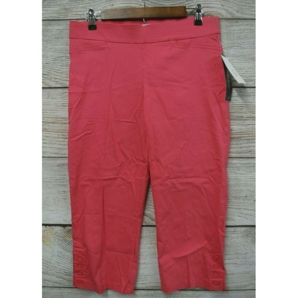 Linda Matthews‎ Pants Womens Size Medium Pink Stretch Slim Fit Capri Pants New